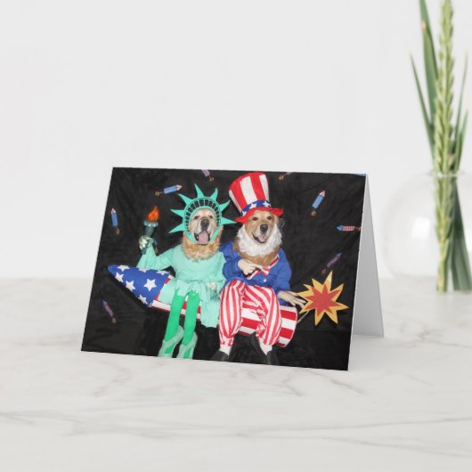 Carte Oncle Sam et Madame Liberty de golden retriever (Devant)