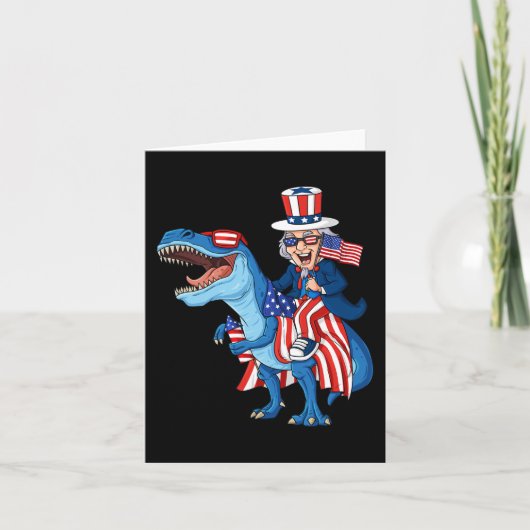 Carte Oncle Sam Riding T Rex 4 juillet Garçons Filles En (Devant)
