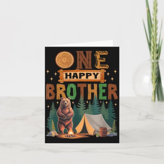Carte One Happy Brother Camper 1st Birthday Camng Bear  (Devant)
