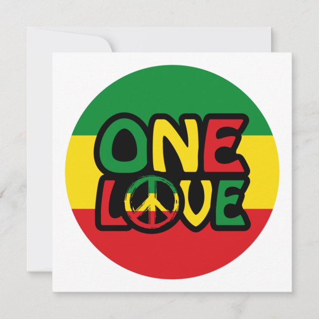 Carte One Love, Reggae design avec des couleurs reggae (Devant)
