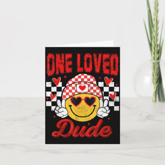 Carte One Loved Dude Checkered Heart Valentines Day Boys (Devant)