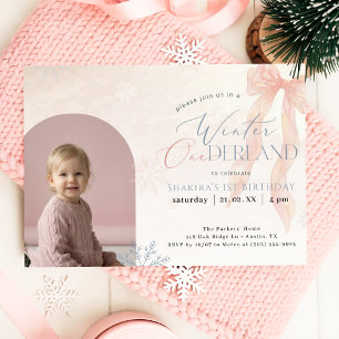 Carte ONEderland Hiver Rose Ruban Photo Premier Annivers