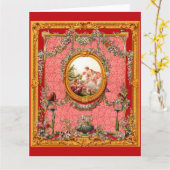 Carte opulent baroque du XVIIIe siècle famille heureuse (Fleur jaune)