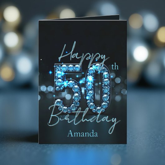 Carte Opulent Chic Sapphire Bleu et Noir 50e anniversair