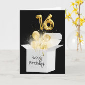 Carte Or 16ème Anniversaire Ballons En Boîte Blanche (Fleur jaune)