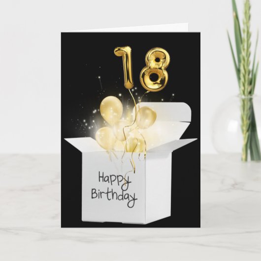 Carte Or 18e Anniversaire Ballons En Boîte Blanche (Devant)