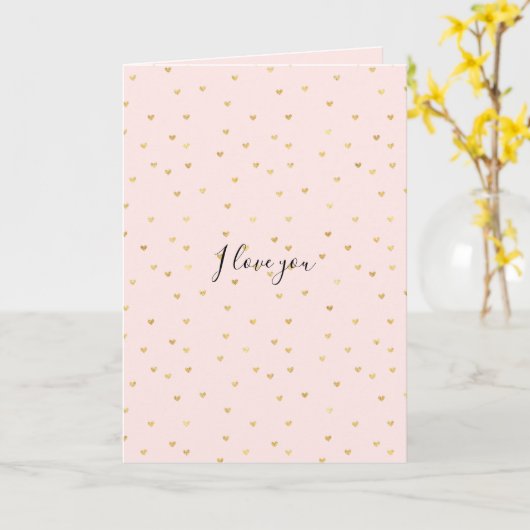 Carte Or Blush rose Petit Coeur Amour (Fleur jaune)