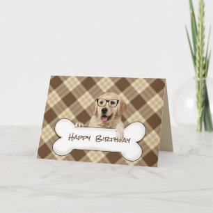 Carte or d'anniversaire avec lunettes sur plaid