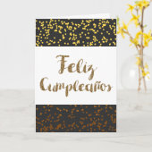 Carte Or et noir Feliz Cumpleanos (Fleur jaune)