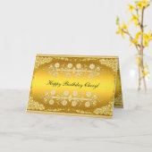 Carte Or "Joyeux Anniversaire" (Fleur jaune)