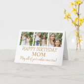 Carte Or moderne et blanc 3 Photos Maman Anniversaire (Fleur jaune)