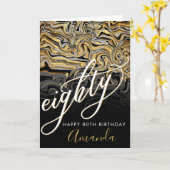 Carte Or moderne et noir 80e anniversaire (Fleur jaune)