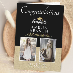 Carte Or noir rustique 2022 Diplômé 2 Photo Remise des d