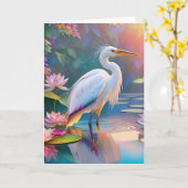 Carte Orange Billed White Heron Imaginaire Bird (Fleur jaune)