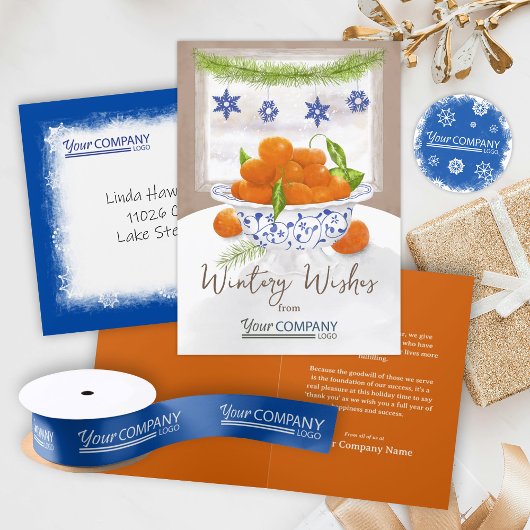 Carte Orange, Blue Winter Christmas Oranges Company Logo