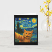 Carte Orange Chat Starry Nuit Van Gogh Selfie Chat Maman (Fleur jaune)