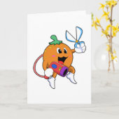 Carte Orange coiffeur avec ciseaux et sèche-cheveux (Fleur jaune)