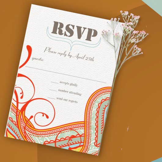 Carte Orange Coral Terracotta Paisley Mariage