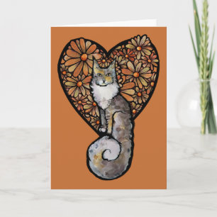 Carte Orange Daisy Maine Coon Chat Caturday Heart
