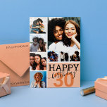 Carte Orange Family Friends Photo Collage Joyeux Anniver<br><div class="desc">Cette carte de voeux d'anniversaire cool et mignonne est parfaite pour tout ami ou membre de la famille. Il comprend huit photos personnalisables avec la citation "Joyeux anniversaire", en plus d'un orange "30" (qui peut être changé à n'importe quel âge) et un carré couleur orange pastel. C'est moderne, amusant, et...</div>