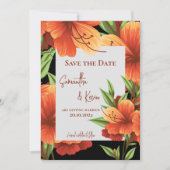 Carte Orange Floral Rustique Boho Mariage Enregistrer La (Devant)