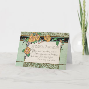 Carte Orange Flowers Art Deco Rhyming Poem Birthday Card