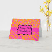 Carte Orange Fuchsia rose Zebra Leopard 30e anniversaire (Fleur jaune)