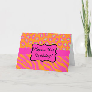 Carte Orange Fuchsia rose Zebra Leopard 30e anniversaire