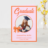 Carte Orange Gingham Bow Photo Graduation  (Fleur jaune)