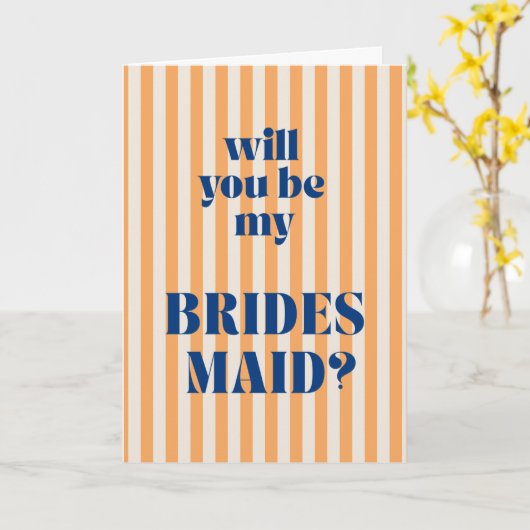 Carte Orange Modern Stripe Bridesmaid Proposal (Fleur jaune)