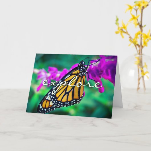 Carte Orange Monarch Butterfly Explorer Script Moderne (Fleur jaune)