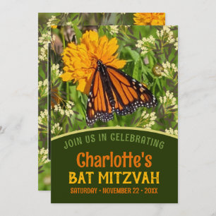 Carte Orange Papillon Bat mitzvah d'énergie de la nature