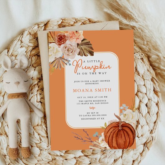 Carte Orange Pastel Boho Citrouille Baby shower d'automn