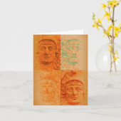 Carte Orange Pop Art Déco Tête de Pierre Sculpture Note (Fleur jaune)