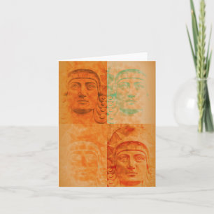 Carte Orange Pop Art Déco Tête de Pierre Sculpture Note