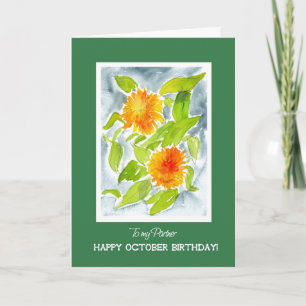 Carte Orange Pot Marigolds Partenaire Anniversaire Octob