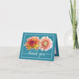 Carte Orange Red Dahlias Joli bouquet floral Merci