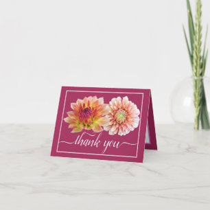 Carte Orange Red Dahlias Joli bouquet floral Merci