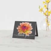 Carte Orange Rouge Dahlia Fleur gris fond Merci (Fleur jaune)