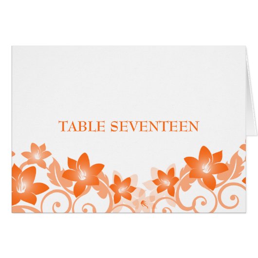 Carte Orange Simple Floral Table Numéro (Devant horizontal)