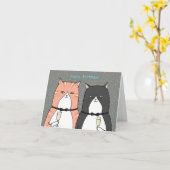 Carte Orange Tabby Cat et Tuxedo Cat Anniversaire (Fleur jaune)