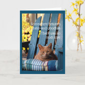 Carte Orange Tabby Cat on Blue Chair Card (Fleur jaune)