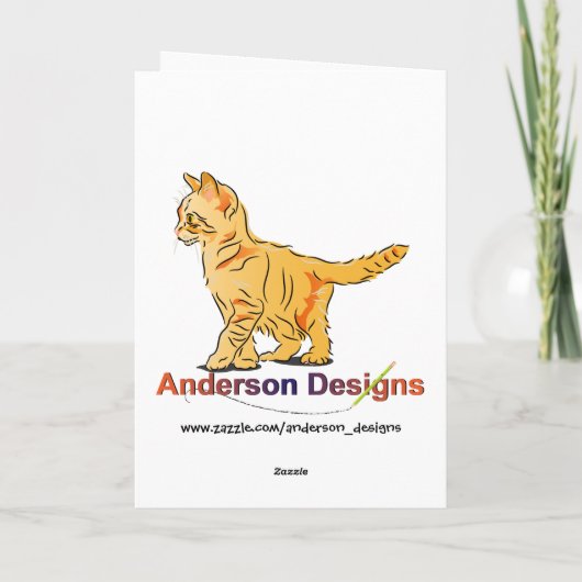 Carte Orange Tabby Kitten sur Blue Anniversaire (Dos)