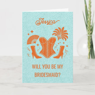 Carte Orange + Teal Las Vegas Showgirl Bridesmaid