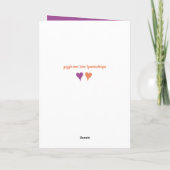 Carte Orange violet avec les coeurs et l'anniversaire de (Dos)