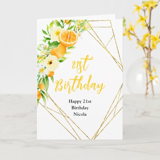 Carte Oranges Citrus Birthday (Fleur jaune)