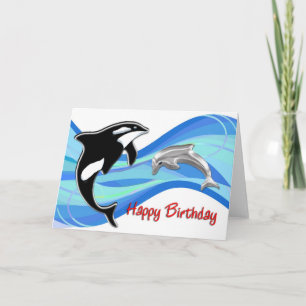 Carte Orca et dauphin dans les vagues Anniversaire