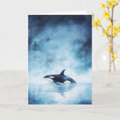 Carte Orca nager à travers un océan étoilé (Fleur jaune)