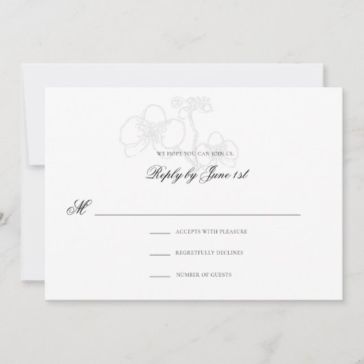 Carte Orchidée Faux Embossée White Formal Mariage Répons (Devant)