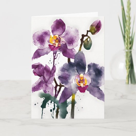 Carte Orchidée - Fleurs aquarelle (Devant)